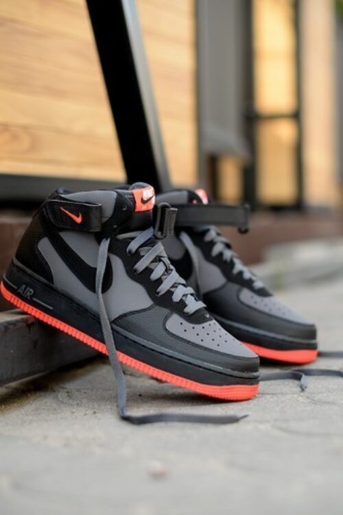 Nike Air Force 1 Mid Black Dark Grey Crimson